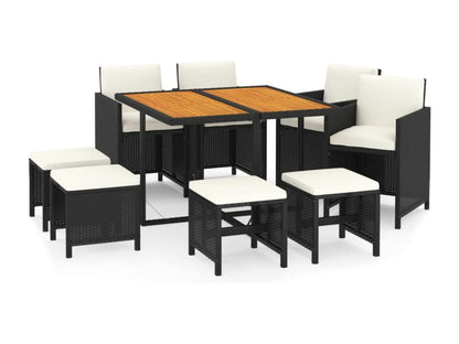 Ensemble à manger de jardin coussins 9pcs Résine tressée Noir LZVI41993