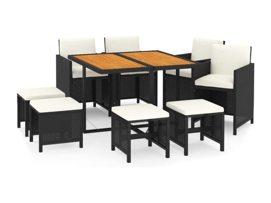 Ensemble à manger de jardin coussins 9pcs Résine tressée Noir LZVI41993