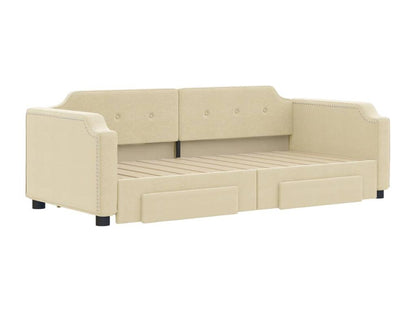 Lit de jour avec gigogne et tiroirs crème 80x200 cm tissu RBDP29463