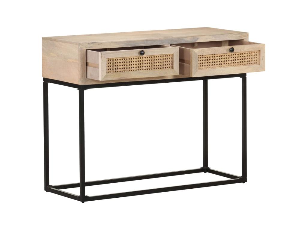 Table console 100x35x76 cm Bois de manguier et canne naturelle TPNF42046