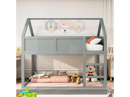 Lit superposé 90x200cm - avec escalier - structure en bois massif - Gris YYXS49708