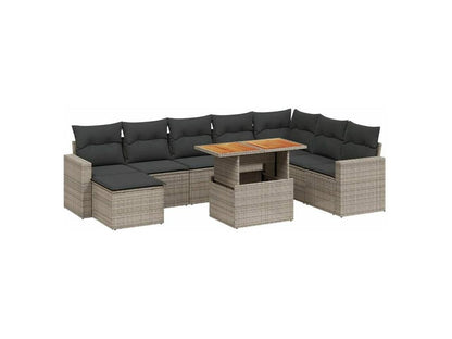 Salon de jardin 9 pcs avec coussins gris résine tressée QLPV20930