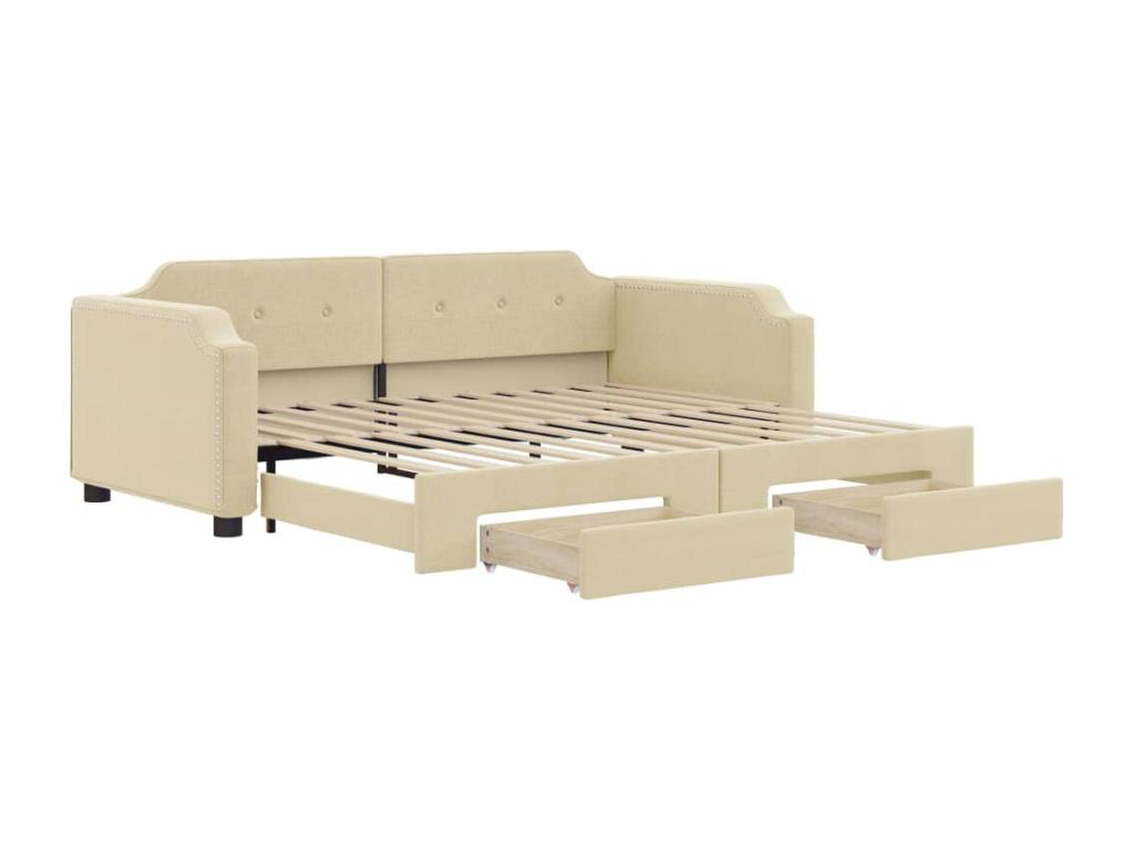 Lit de jour avec gigogne et tiroirs crème 80x200 cm tissu RBDP29463