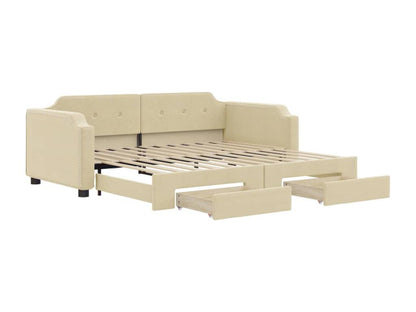 Lit de jour avec gigogne et tiroirs crème 80x200 cm tissu RBDP29463