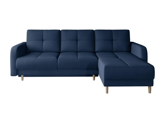 Canapé angle réversible Scandinave tissu doux bleu et pieds bois clair Chicyla 240cm QETO59106