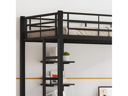 Lit mezzanine 90x200 cm - avec bureau et étagères - cadre en fer - Noir CXMO71935