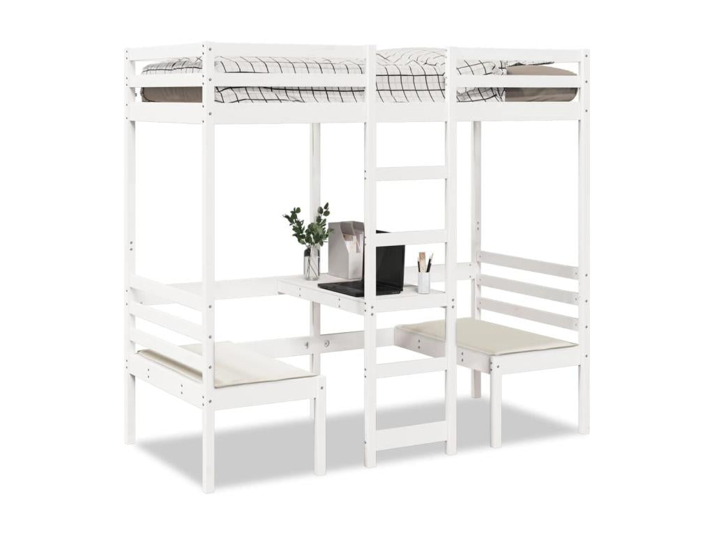 Lit mezzanine avec bureau et chaises blanc 80x200 cm pin massif ATML56748