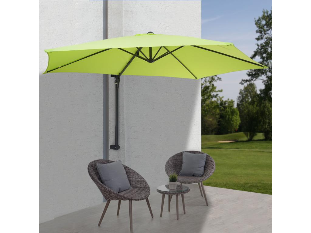 Parasol mural Meublori parasol déporté pour le balcon 3m inclinable - vert Meublori