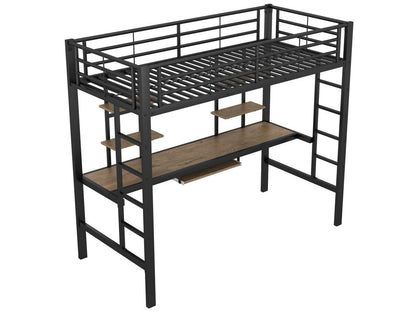 Lit mezzanine 90x200cm - avec bureau et étagères - cadre en métal - Noir YFPP88473