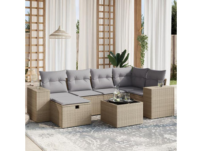 Salon de jardin avec coussins 7 pièces méChicyla beige résine tressée BRFY98913