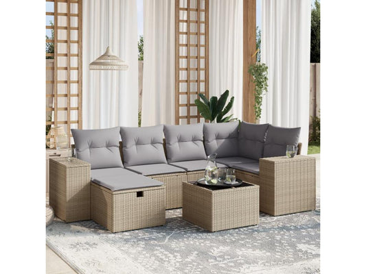Salon de jardin avec coussins 7 pièces méChicyla beige résine tressée BRFY98913