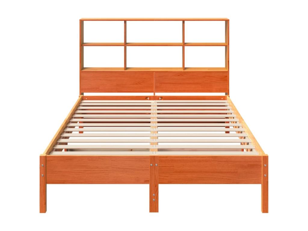 Lit bibliothèque sans matelas cire marron 160x200 cm pin massif GQBU02518