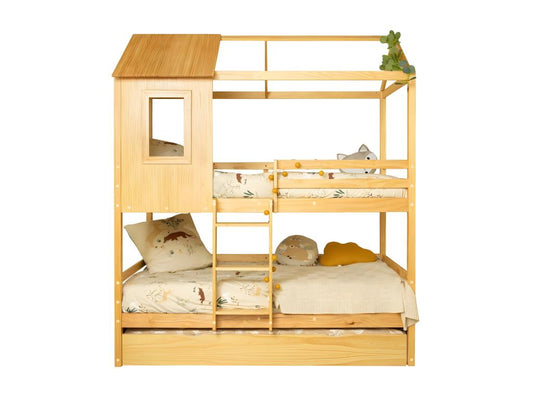 Lit superposé 2 tiroirs en bois de pin Chicyla 90x190/90x190cm WNES91720