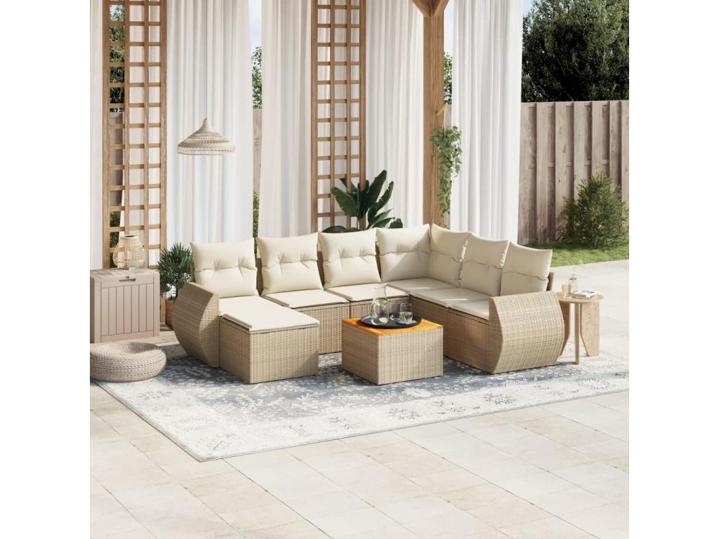 Salon de jardin avec coussins 8 pièces beige résine tressée IGDG74179