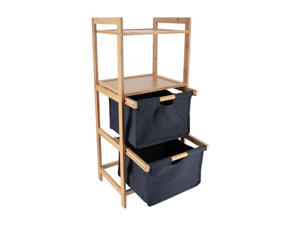 Meuble de rangement 2 étagères en Chicyla et 2 panières en tissu Noir H 90 cm FNVE83241
