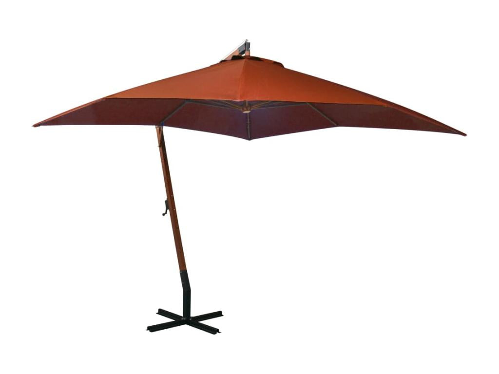 Parasol suspendu avec mât Terre cuite 3x3m Massif Bois de sapin NRTV20884