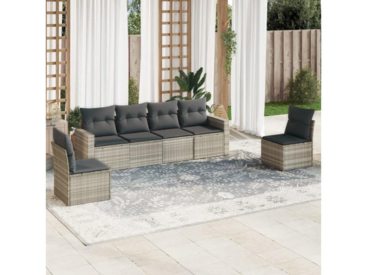 Salon de jardin 6 pcs avec coussins gris clair résine tressée WUCI02801