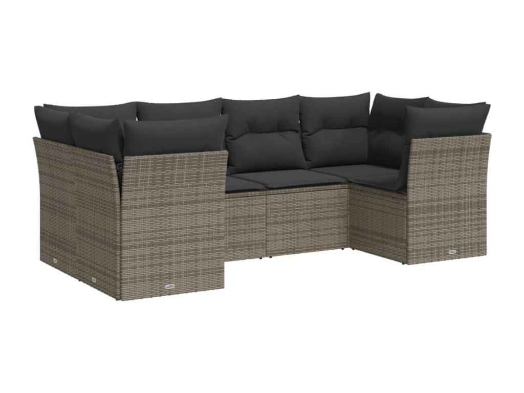 Salon de jardin 6 pcs avec coussins gris résine tressée XWJK27915