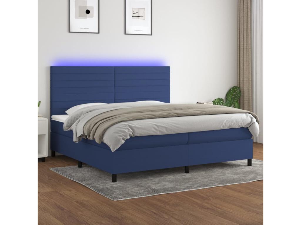 Sommier tapissier et matelas et LED Bleu 200x200 cm Tissu MVUR17590