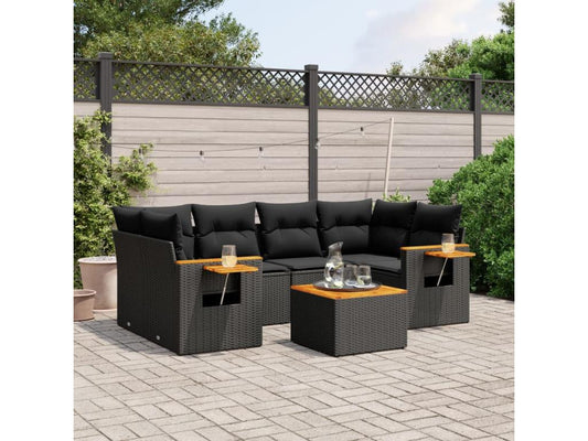 Salon de jardin 7 pcs avec coussins noir résine tressée GDOS37720