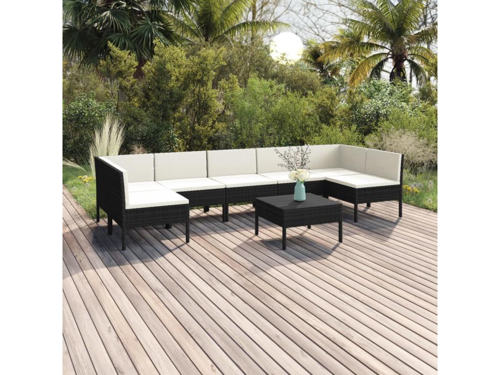 Salon de jardin 8 pièces avec coussins Résine tressée Noir XMAP91756