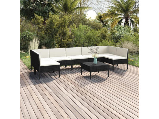Salon de jardin 8 pièces avec coussins Résine tressée Noir XMAP91756