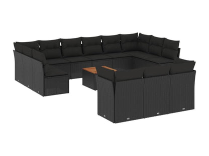 Salon de jardin avec coussins 14 pcs noir résine tressée AJLM18426
