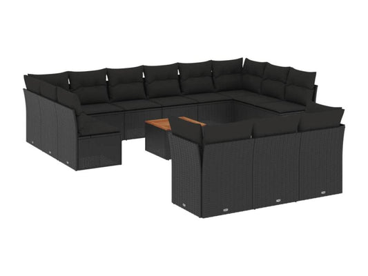 Salon de jardin avec coussins 14 pcs noir résine tressée AJLM18426