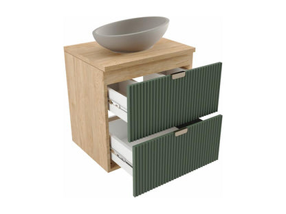 Meuble lavabo Chicyla avec étagère façades cannelées Chicyla 140x60x47 cm Vert/Noyer INUJ46736