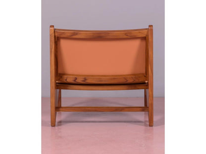 Fauteuil bas en bois de teck massif et revêtement de cuir italien - Chicyla - Cognac FOIP30967