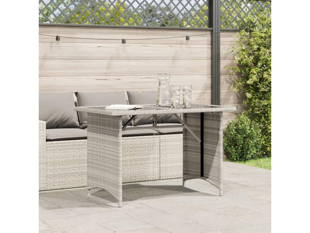 Table de jardin et dessus en verre gris clair 110x68x70cm rotin DQMZ42814
