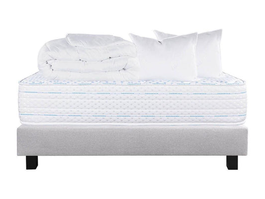 Chicyla - Pack Matelas Sommier Tapissier Gris 140x190 cm 2 Oreillers 1 Couette GXCH21750