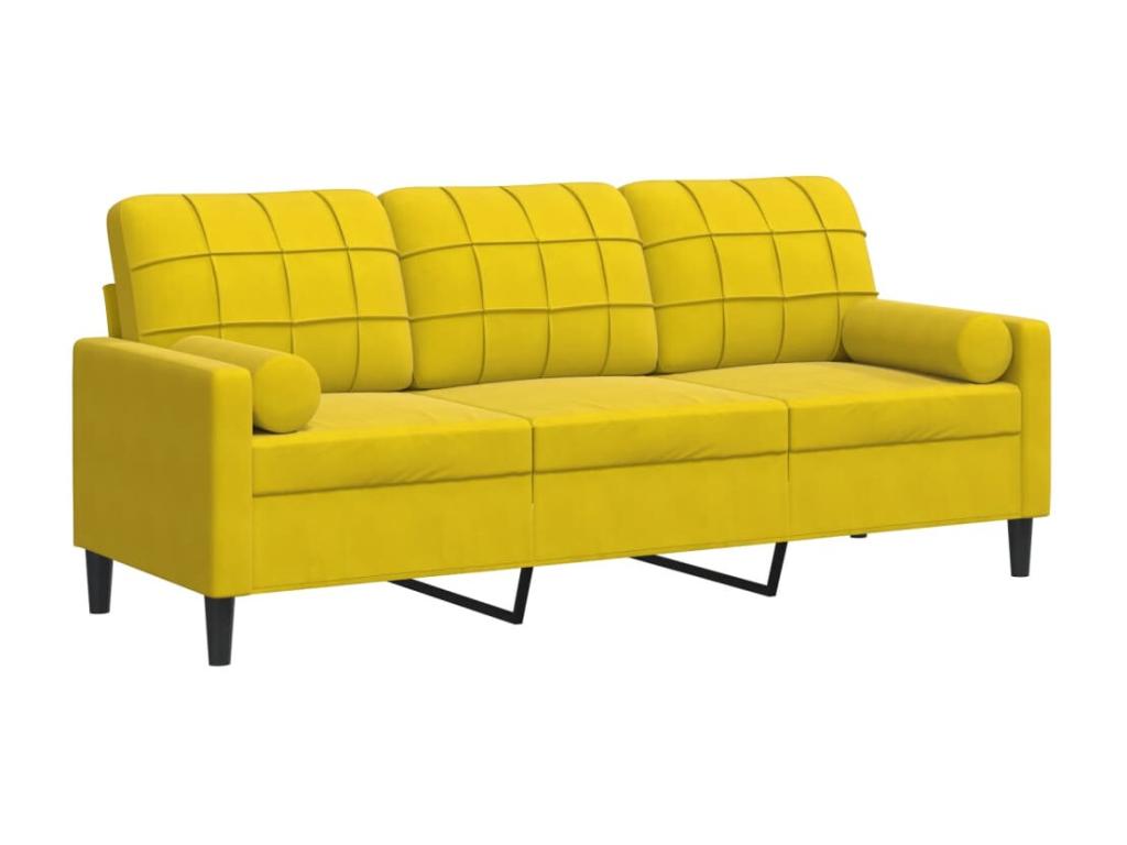 Canapé 3 places avec oreillers décoratifs jaune 180 cm velours UGGJ01264