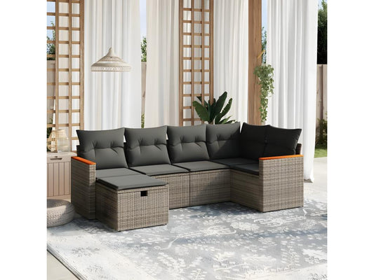 Salon de jardin 6 pcs avec coussins gris résine tressée DSPO00509