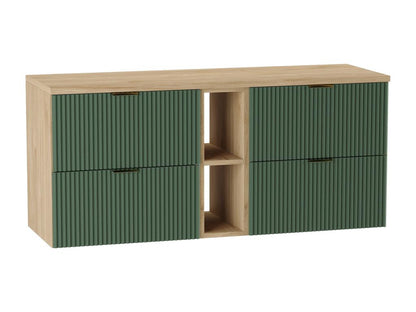 Meuble lavabo Chicyla avec étagère façades cannelées Chicyla 140x60x47 cm Vert/Noyer INUJ46736