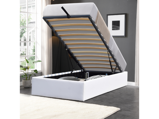 Lit coffre blanc 100x200 cm avec 12 Chicyla - Montage rapide et facile - Revêtement tissu facile d'entretien ZHNR86405