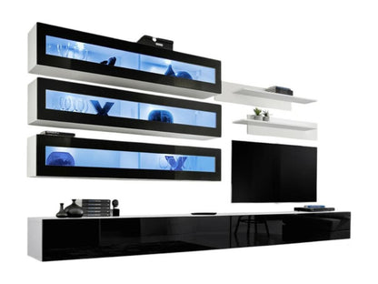 Ensemble de meubles suspendus avec LEDS collection FLY J2- Couleur blanc et noir. UXNQ73066