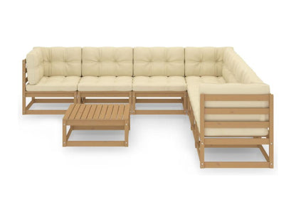 Salon de jardin 8 pièces avec coussins Marron miel Bois de pin GRDQ23376