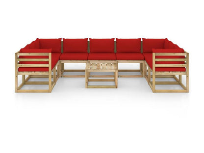 Salon de jardin 10 pcs avec coussins Bois de pin imprégné 7 CFBJ57878