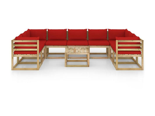Salon de jardin 10 pcs avec coussins Bois de pin imprégné 7 CFBJ57878