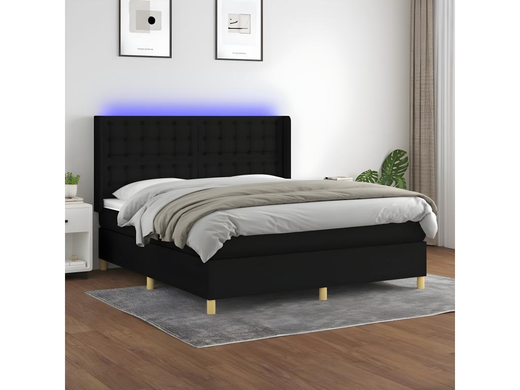 Sommier à Meublori de lit matelas et LED Noir 160x200 cm Tissu