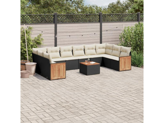 Salon de jardin 11 pcs avec coussins noir résine tressée LKTX78444