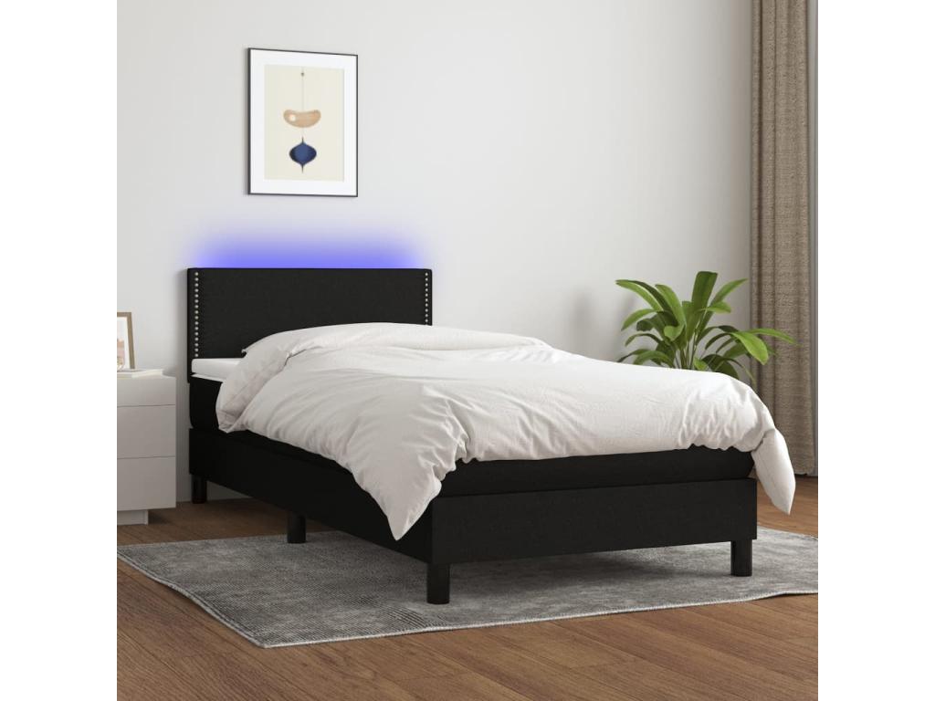 Sommier tapissier avec matelas et LED Noir 90x190 cm Tissu HUCZ01615