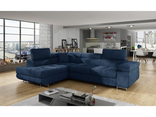 Canapé d'angle gauche convertible velours bleu marine Chicyla 275cm GUBJ45446