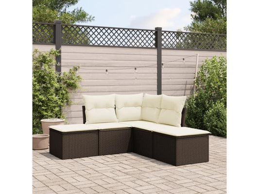 Salon de jardin avec coussins 5 pcs marron résine tressée XWVS80820