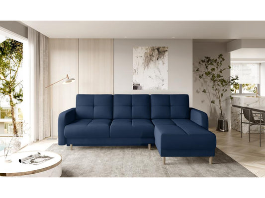 Canapé angle réversible Scandinave tissu doux bleu et pieds bois clair Chicyla 240cm QETO59106