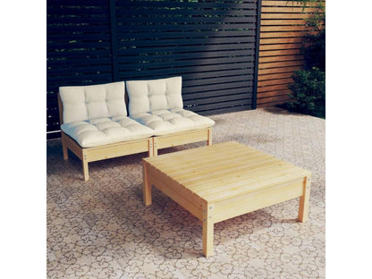 Salon de jardin 3 pcs avec coussins crème bois de pin EEYI42935