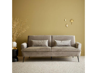 Canapé convertible- Chicyla- 2-3 places pieds métal et velours gris clair L 210 x P111 x H48cm THMG89649