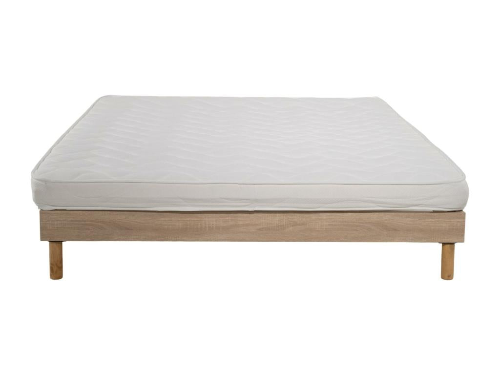 Ensemble Matelas mousse ECO - 140x200cm et 2 Oreillers 50x70 - mousse et Sommier Chicyla couleur chêne FSOV73359