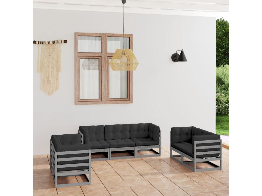 Salon de jardin 7 pcs avec coussins Bois de pin massif BUWP13036